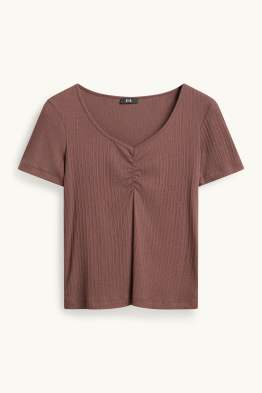 T-shirt met V-hals - geribd