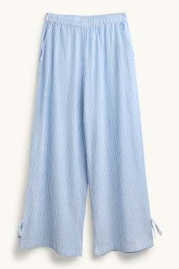 Mušelínové plátěné kalhoty - mid waist - wide leg - pruhované