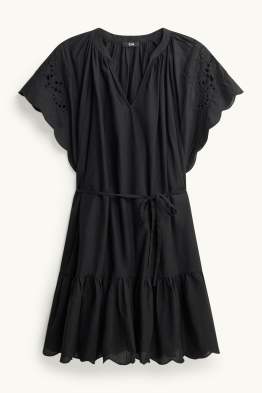 A-line dress with V-neck - broderie anglaise