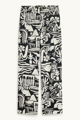 Stoffhose - Mid Waist - Wide Leg - gemustert