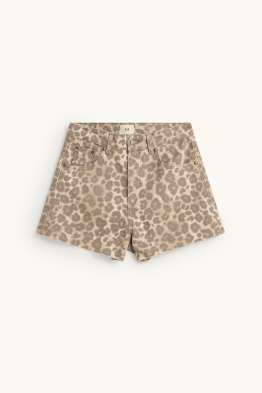 Pantaloni scurți de blugi - talie înaltă - imprimeu de leopard