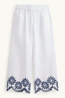Pantalon - mid waist - wide leg - broderie Anglaise