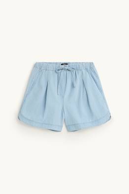 Shorts - mid-rise waist - denim look