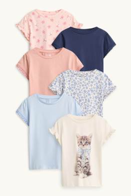 Multipack 6er - Blume und Katze - Kurzarmshirt