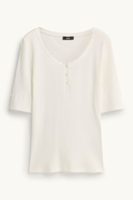 Henley-Shirt - Slim-Fit - gerippt