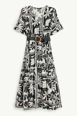 Fit & flare-jurk met riem - gebloemd