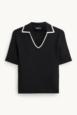 Strickpullover - kurzarm - gerippt