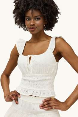 Korte blouse - broderie Anglaise