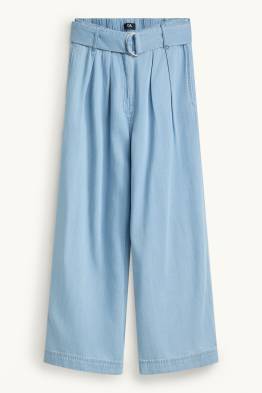 Kortere pantalon met ceintuur - high waist - wide leg