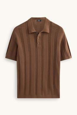 Strick-Poloshirt - Relaxed Fit - gerippt - gestreift