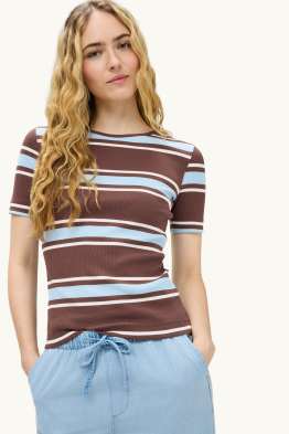 T-Shirt - Slim Fit - gerippt - gestreift