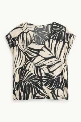 T-Shirt mit V-Ausschnitt - Regular Fit - gemustert