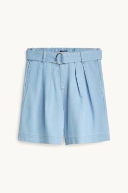 Denim short met ceintuur - high waist
