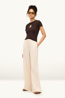 Stoffhose mit Leinen-Anteil - High Waist - Wide Leg