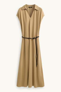 Fit & flare dress with belt and V-neck