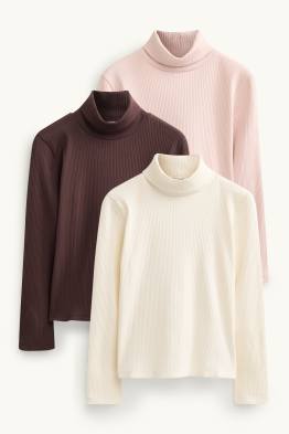 Lot de 3 - pull à col roulé - finition côtelée