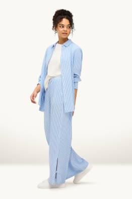 Mušelínové plátěné kalhoty - mid waist - wide leg - pruhované