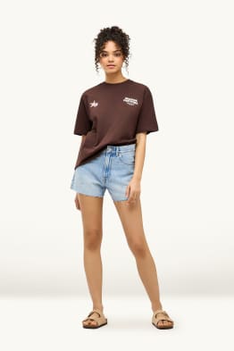 Jeans-Shorts - gemustert