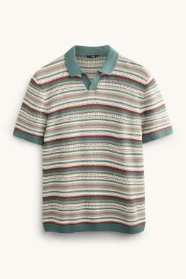 Gebreid poloshirt - regular fit - gestreept - met structuur