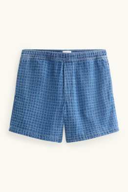 Short en jean - à carreaux