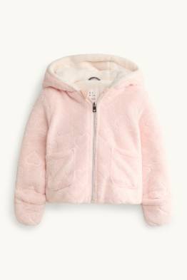 Herzchen - Baby-Kunstfell-Jacke mit Kapuze    