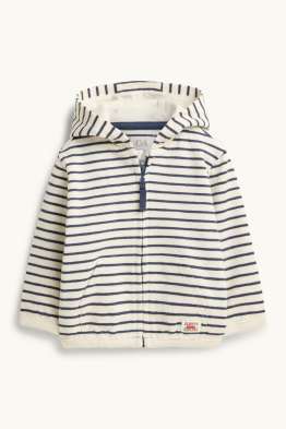 Sweat zippé en molleton pour bébé à capuche - à rayures - finition texturée