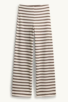 Pletené kalhoty - mid waist - wide leg - pruhované