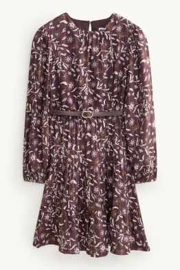 Fleur - robe avec ceinture - finition brillante