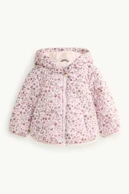 Petites fleurs - Doudoune surpiquée pour bébé à capuche - finition déperlante