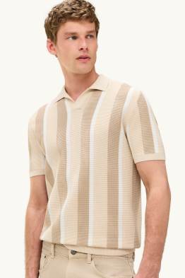 Tricou polo din tricot - regular fit - cu dungi - structurat