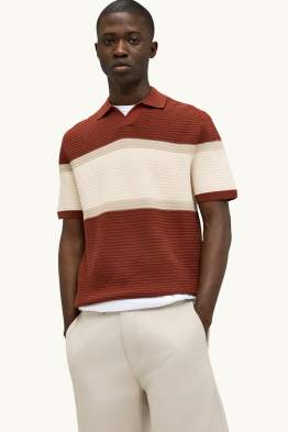 Tricou polo din tricot - regular fit - cu dungi - structurat