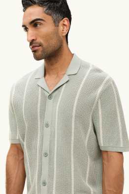 Cămașă tricotată - regular fit - guler cu rever - cu dungi