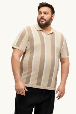 Tricou polo din tricot - regular fit - cu dungi - structurat