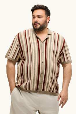 Pletená košile - regular fit - klopový límec - pruhovaná
