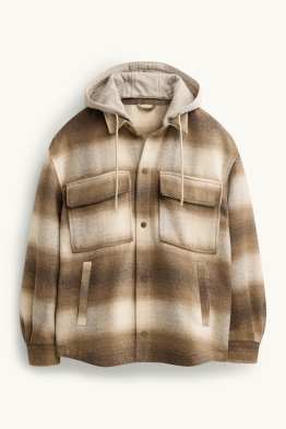 Shirt jacket with hood - relaxed fit - kent collar - check
