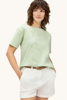 Tricou - regular fit - brodat - cu flori