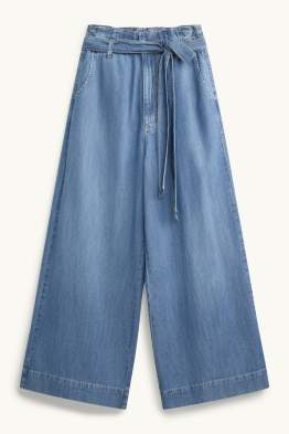 Cropped paper bag jeans - high waist - wide leg