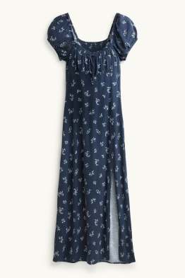 Jurk met split - gebloemd - gesmokt