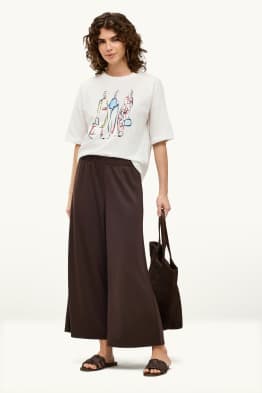 Pantalón crop de tela - high waist - wide leg