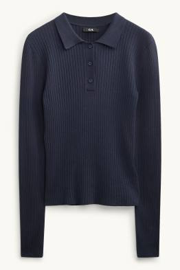 Poloshirt met lange mouwen - slim fit - ribstof