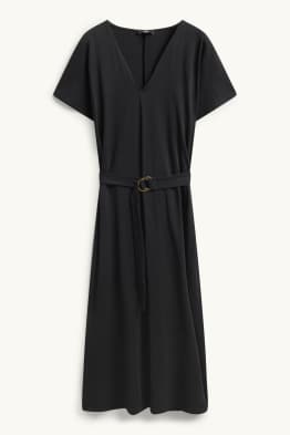 Fit & flare-jurk met V-hals en ceintuur