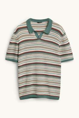 Koszulka polo z dzianiny - relaxed fit - w paski - z fakturą
