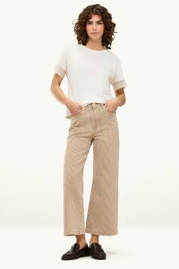 Crop Wide Leg Jeans - High Waist - gestreift