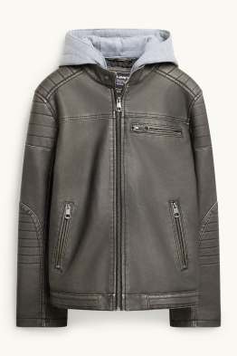 Blouson motard avec capuche - matière synthétique