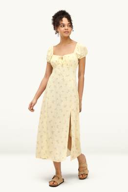 Kleid mit Schlitz - geblümt - gesmokt