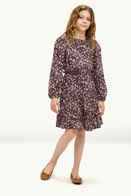 Fleur - robe avec ceinture - finition brillante