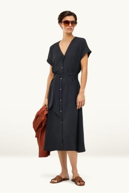 Jurk met V-hals - straight fit - met structuur