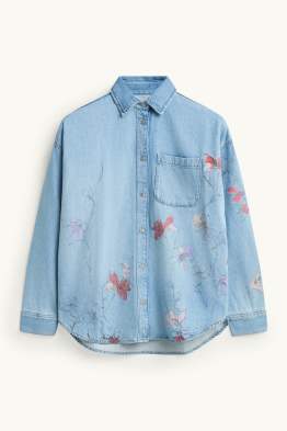 Bluză tip cămașă din denim - cu flori
