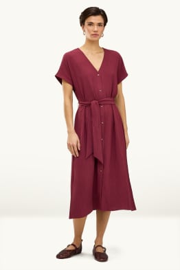 V-neck dress - straight fit - textured