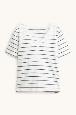 T-shirt z dekoltem V - regular fit - w paski
